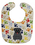 Pawprints Pug Black Baby Bib Easy-Clean Baby Bib Baby Feeding Accessory Baby Mealtime Essential, 10 x 13, Multicolor