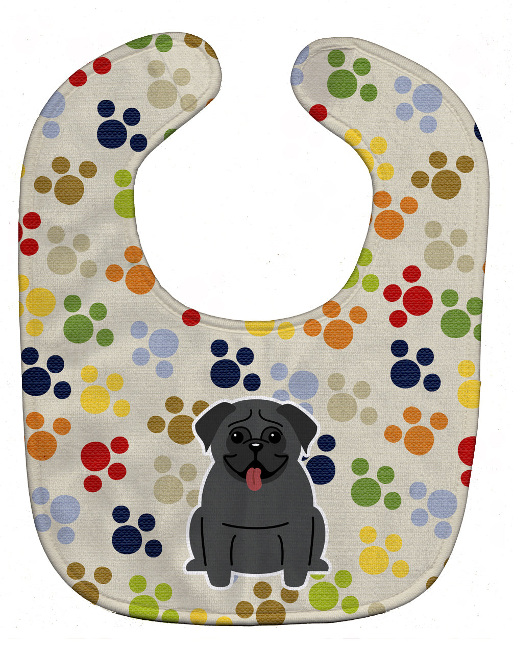 Pawprints Pug Black Baby Bib Easy-Clean Baby Bib Baby Feeding Accessory Baby Mealtime Essential, 10 x 13, Multicolor