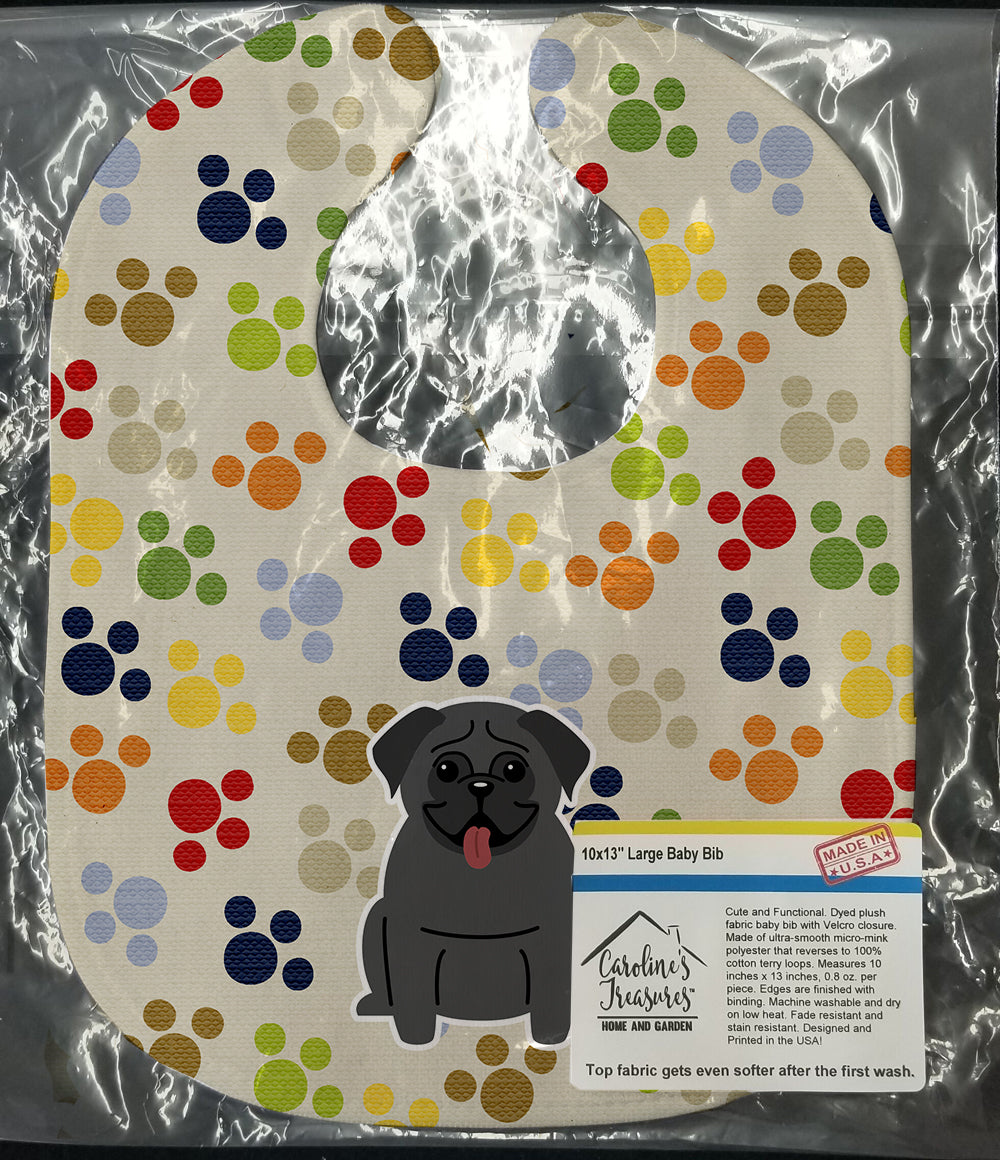 Pawprints Pug Black Baby Bib Easy-Clean Baby Bib Baby Feeding Accessory Baby Mealtime Essential, 10 x 13, Multicolor