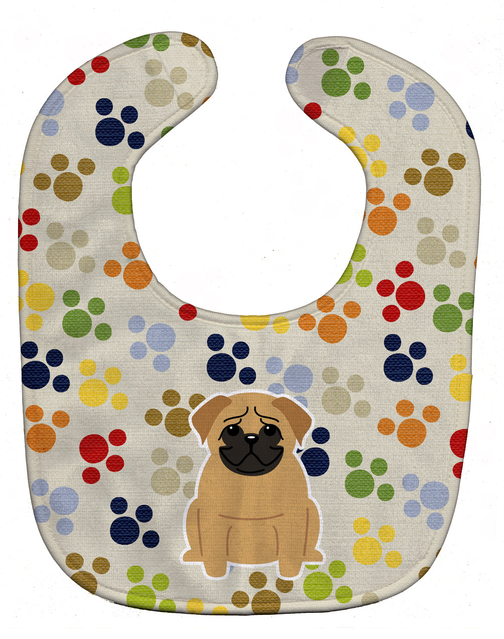 Pawprints Pug Brown Baby Bib Easy-Clean Baby Bib Baby Feeding Accessory Baby Mealtime Essential, 10 x 13, Multicolor