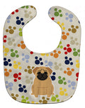 Pawprints Pug Brown Baby Bib Easy-Clean Baby Bib Baby Feeding Accessory Baby Mealtime Essential, 10 x 13, Multicolor