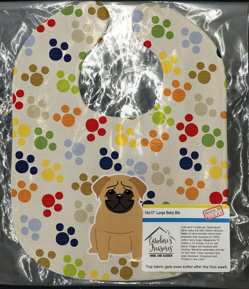 Pawprints Pug Brown Baby Bib Easy-Clean Baby Bib Baby Feeding Accessory Baby Mealtime Essential, 10 x 13, Multicolor