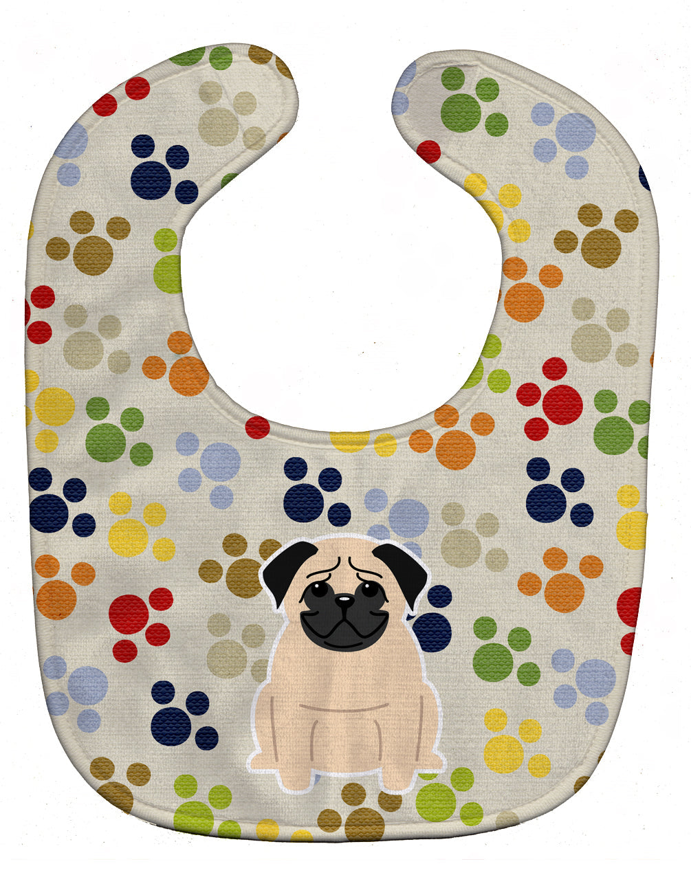 Pawprints Pug Fawn Baby Bib Easy-Clean Baby Bib Baby Feeding Accessory Baby Mealtime Essential, 10 x 13, Multicolor