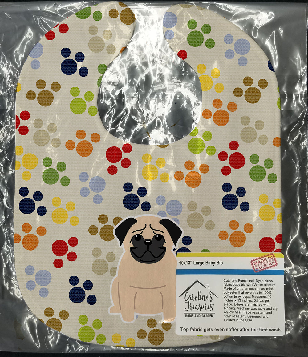 Pawprints Pug Fawn Baby Bib Easy-Clean Baby Bib Baby Feeding Accessory Baby Mealtime Essential, 10 x 13, Multicolor