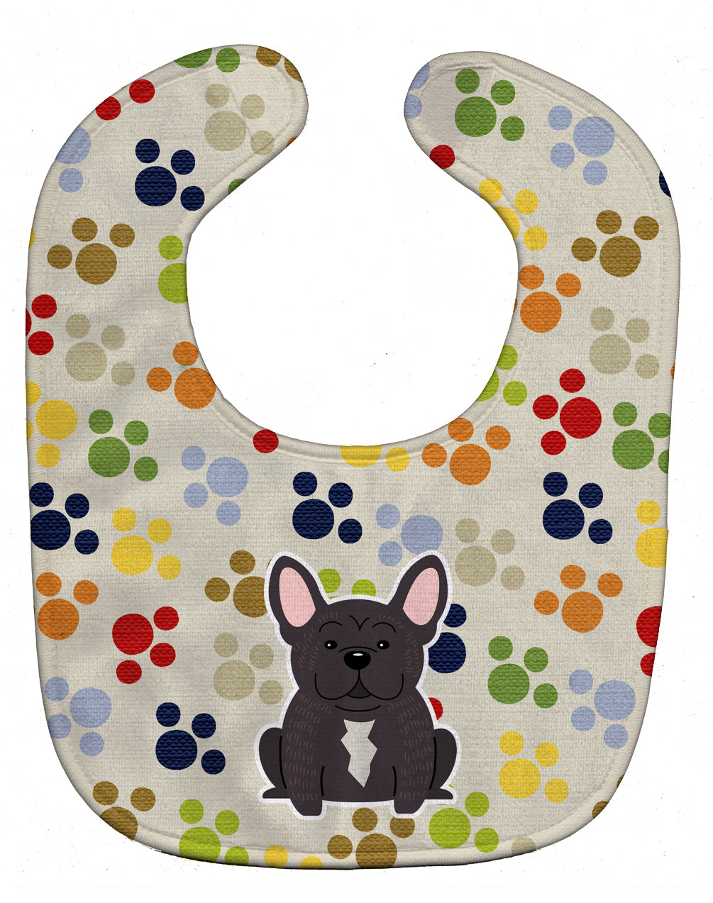 Pawprints French Bulldog Brindle Baby Bib Easy-Clean Baby Bib Baby Feeding Accessory Baby Mealtime Essential, 10 x 13, Multicolor