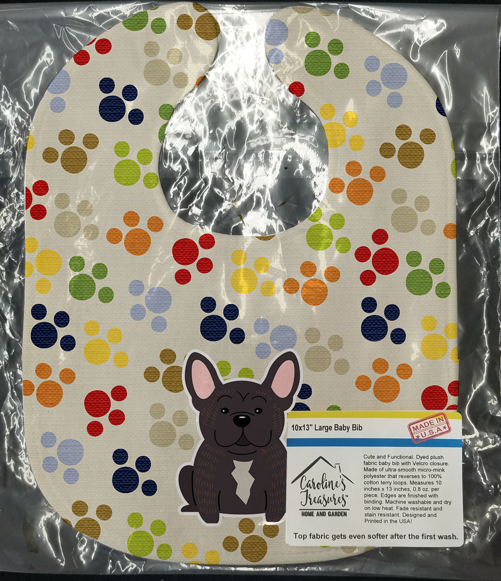 Pawprints French Bulldog Brindle Baby Bib Easy-Clean Baby Bib Baby Feeding Accessory Baby Mealtime Essential, 10 x 13, Multicolor