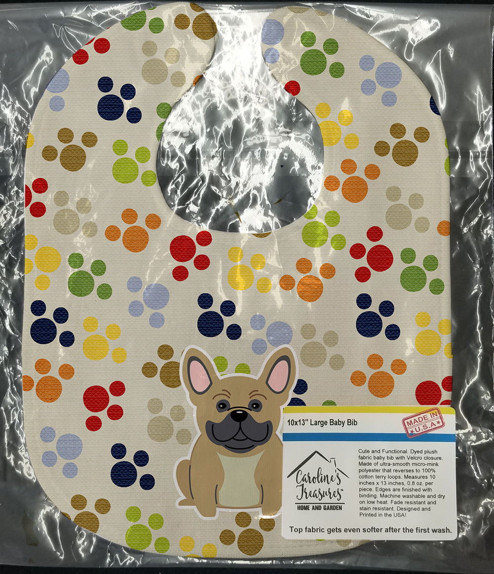 Pawprints French Bulldog Cream Baby Bib Easy-Clean Baby Bib Baby Feeding Accessory Baby Mealtime Essential, 10 x 13, Multicolor