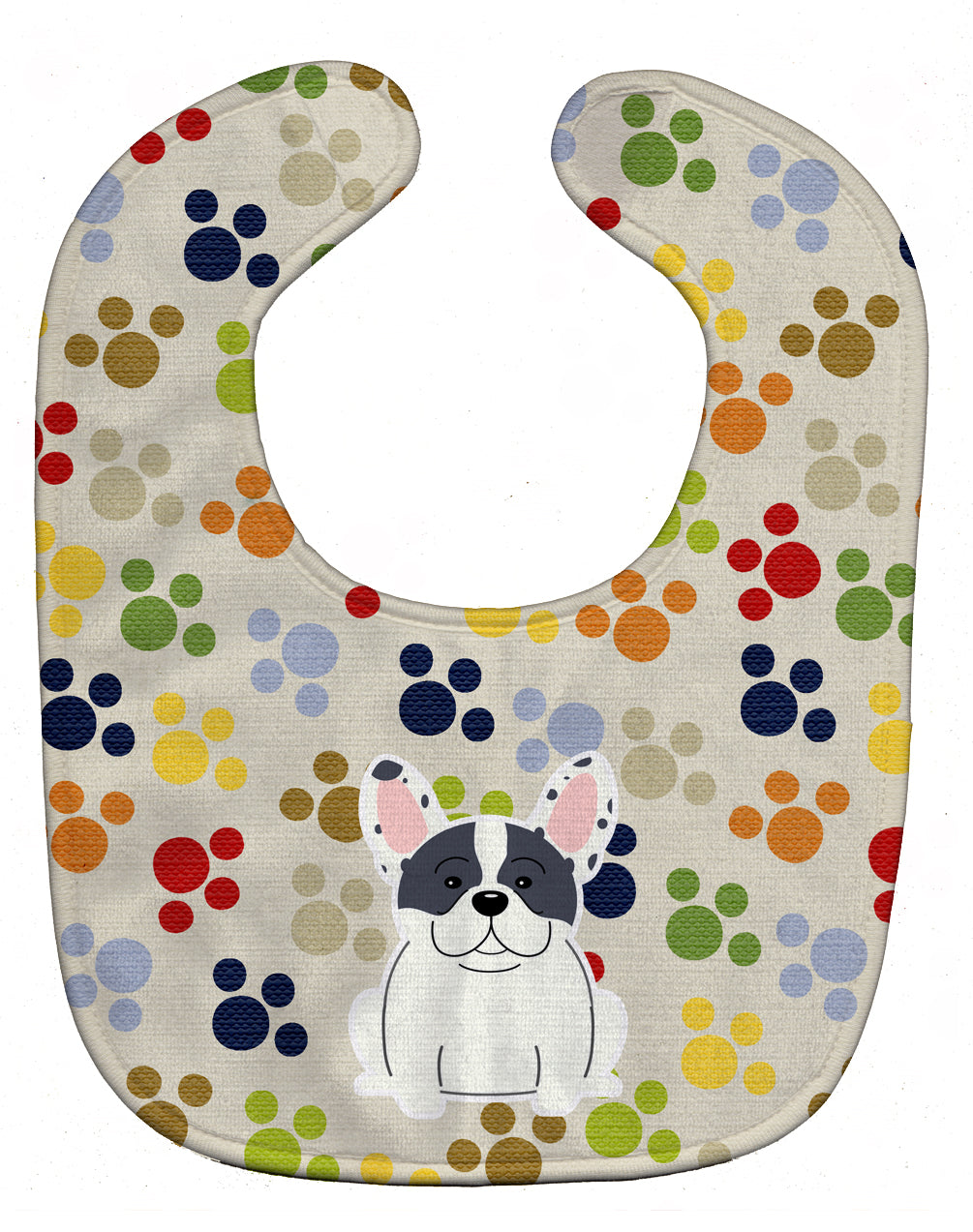 Pawprints French Bulldog Piebald Baby Bib Easy-Clean Baby Bib Baby Feeding Accessory Baby Mealtime Essential, 10 x 13, Multicolor