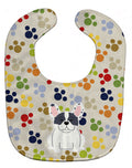 Pawprints French Bulldog Piebald Baby Bib Easy-Clean Baby Bib Baby Feeding Accessory Baby Mealtime Essential, 10 x 13, Multicolor