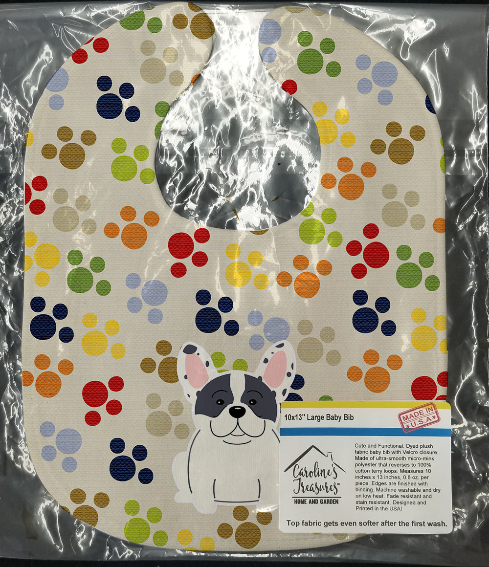 Pawprints French Bulldog Piebald Baby Bib Easy-Clean Baby Bib Baby Feeding Accessory Baby Mealtime Essential, 10 x 13, Multicolor