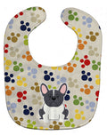 Pawprints French Bulldog Black White Baby Bib Easy-Clean Baby Bib Baby Feeding Accessory Baby Mealtime Essential, 10 x 13, Multicolor