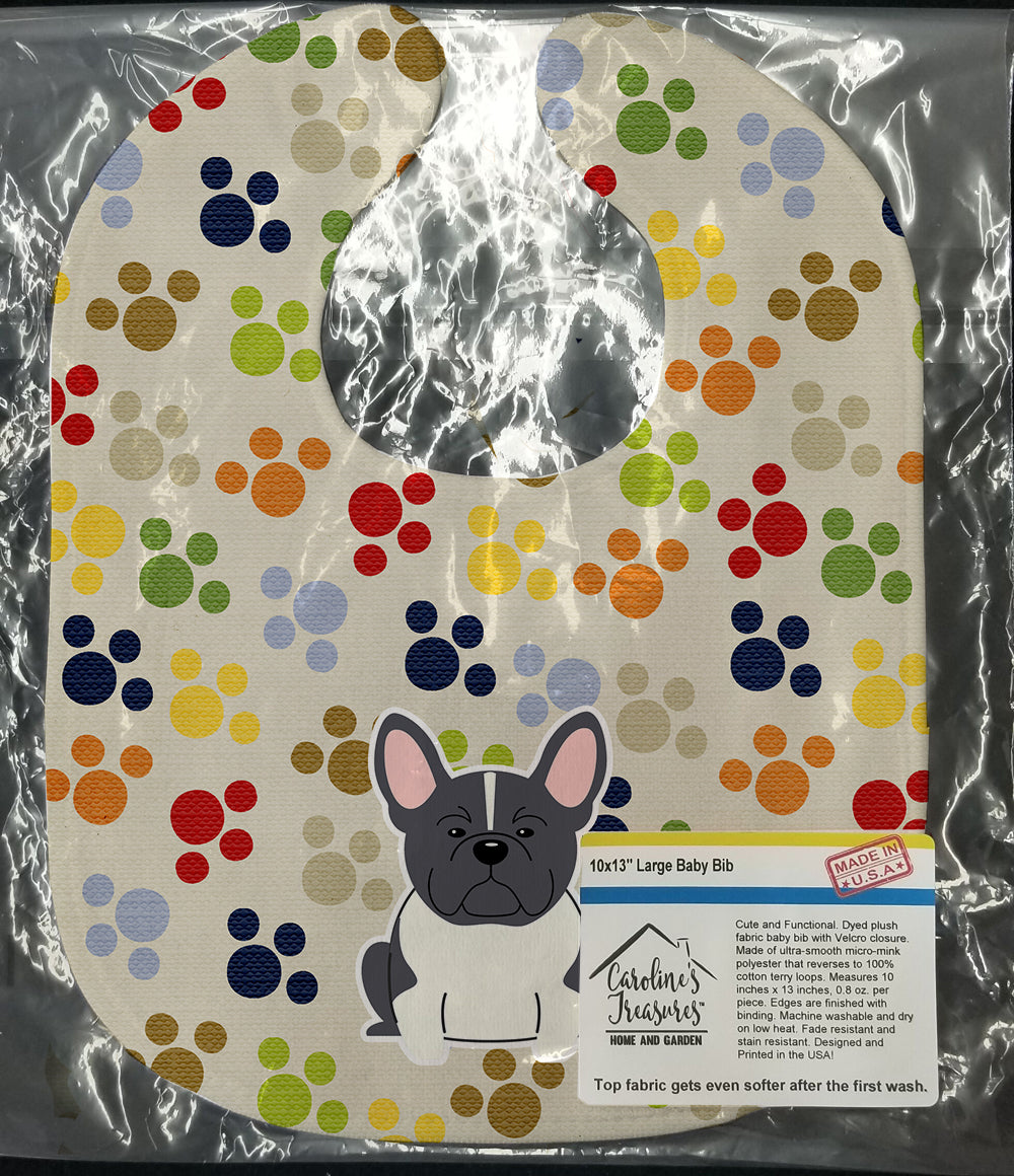 Pawprints French Bulldog Black White Baby Bib Easy-Clean Baby Bib Baby Feeding Accessory Baby Mealtime Essential, 10 x 13, Multicolor