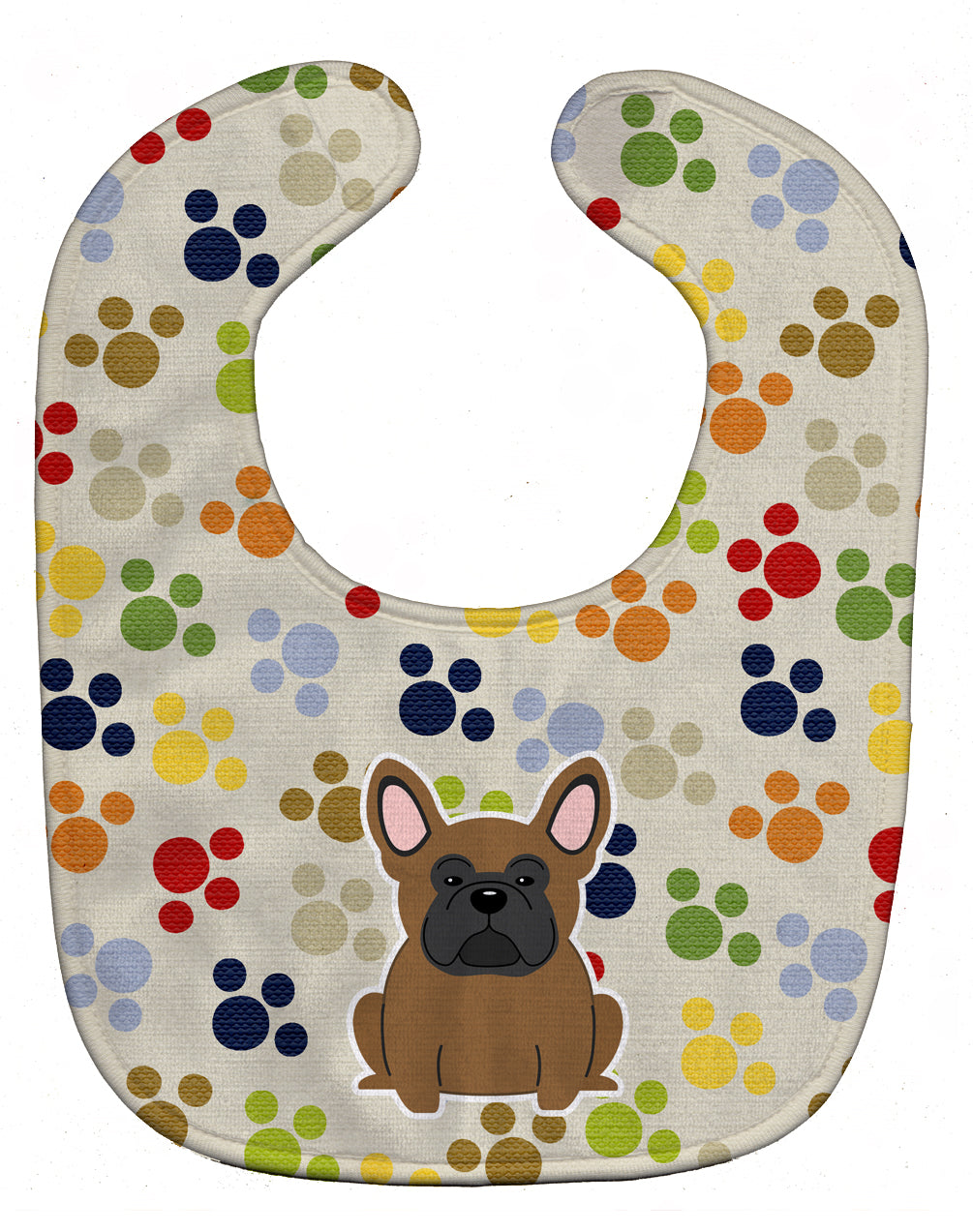 Pawprints French Bulldog Brown Baby Bib Easy-Clean Baby Bib Baby Feeding Accessory Baby Mealtime Essential, 10 x 13, Multicolor