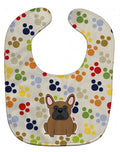Pawprints French Bulldog Brown Baby Bib Easy-Clean Baby Bib Baby Feeding Accessory Baby Mealtime Essential, 10 x 13, Multicolor