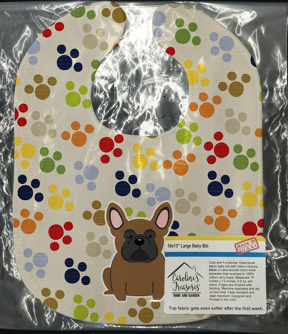 Pawprints French Bulldog Brown Baby Bib Easy-Clean Baby Bib Baby Feeding Accessory Baby Mealtime Essential, 10 x 13, Multicolor