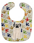 Pawprints Mastiff White Baby Bib Easy-Clean Baby Bib Baby Feeding Accessory Baby Mealtime Essential, 10 x 13, Multicolor