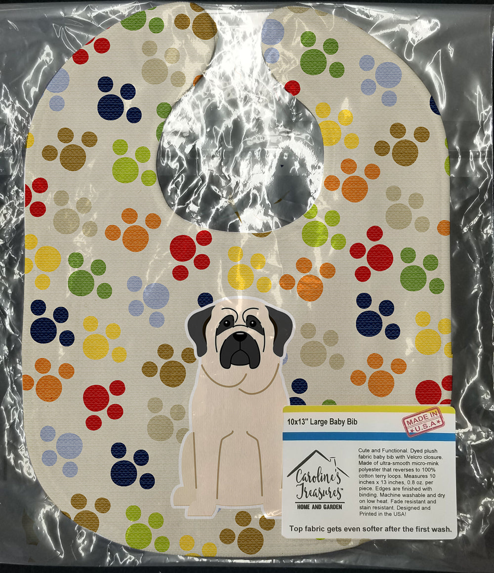 Pawprints Mastiff White Baby Bib Easy-Clean Baby Bib Baby Feeding Accessory Baby Mealtime Essential, 10 x 13, Multicolor