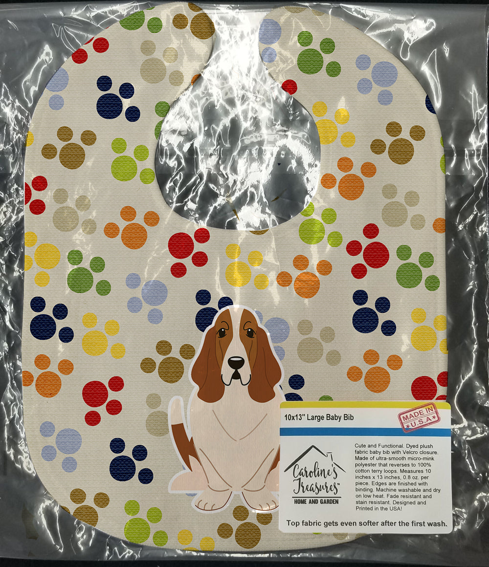 Pawprints Basset Hound Baby Bib Easy-Clean Baby Bib Baby Feeding Accessory Baby Mealtime Essential, 10 x 13, Multicolor