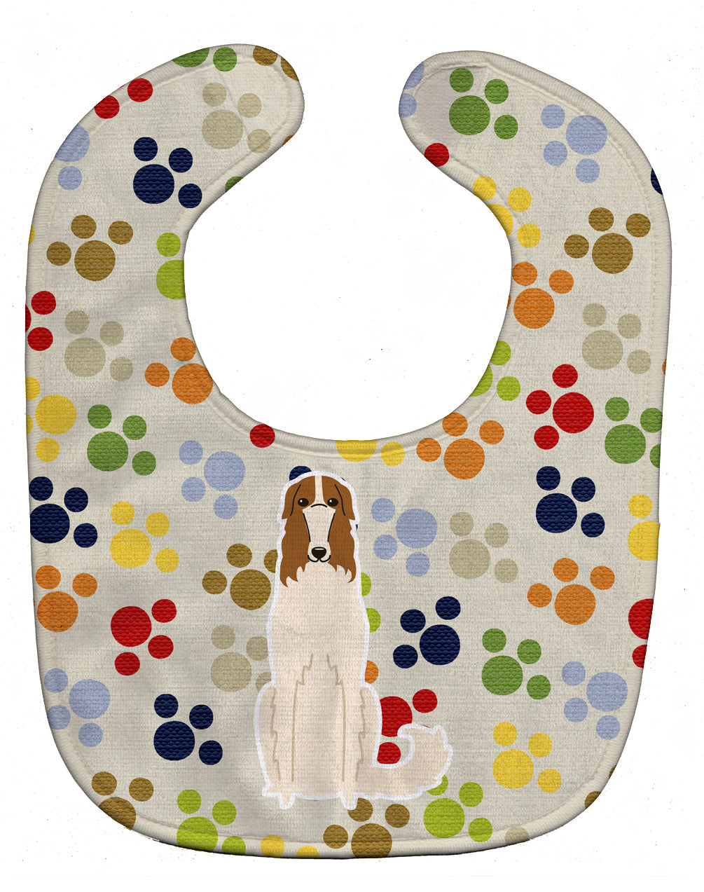 Pawprints Borzoi Baby Bib Easy-Clean Baby Bib Baby Feeding Accessory Baby Mealtime Essential, 10 x 13, Multicolor