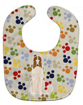 Pawprints Borzoi Baby Bib Easy-Clean Baby Bib Baby Feeding Accessory Baby Mealtime Essential, 10 x 13, Multicolor