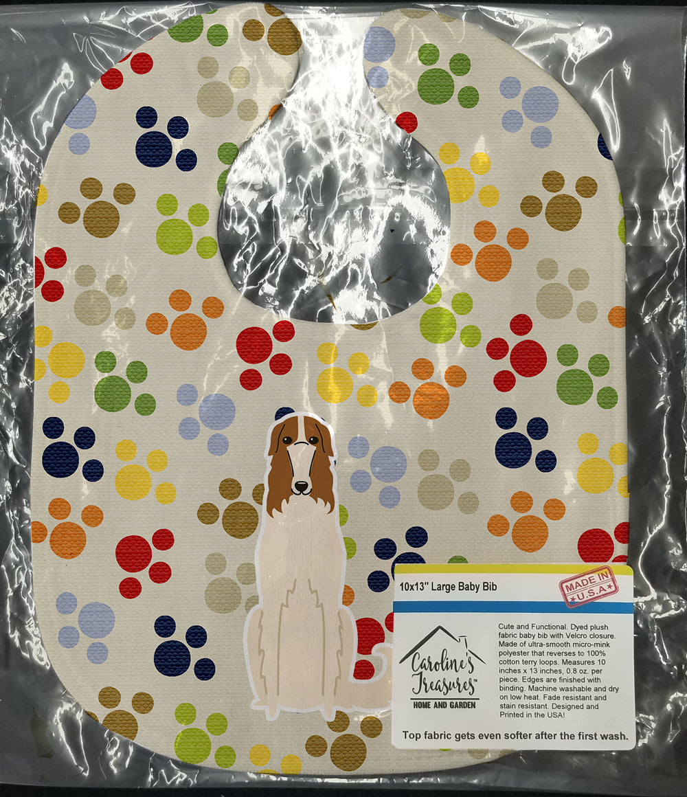 Pawprints Borzoi Baby Bib Easy-Clean Baby Bib Baby Feeding Accessory Baby Mealtime Essential, 10 x 13, Multicolor
