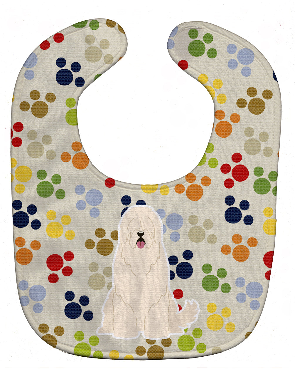 Pawprints South Russian Sheepdog Baby Bib Easy-Clean Baby Bib Baby Feeding Accessory Baby Mealtime Essential, 10 x 13, Multicolor