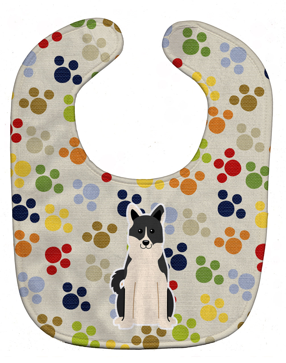 Pawprints Russo-European Laika Spitz Baby Bib Easy-Clean Baby Bib Baby Feeding Accessory Baby Mealtime Essential, 10 x 13, Multicolor