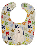 Pawprints Samoyed Baby Bib Easy-Clean Baby Bib Baby Feeding Accessory Baby Mealtime Essential, 10 x 13, Multicolor