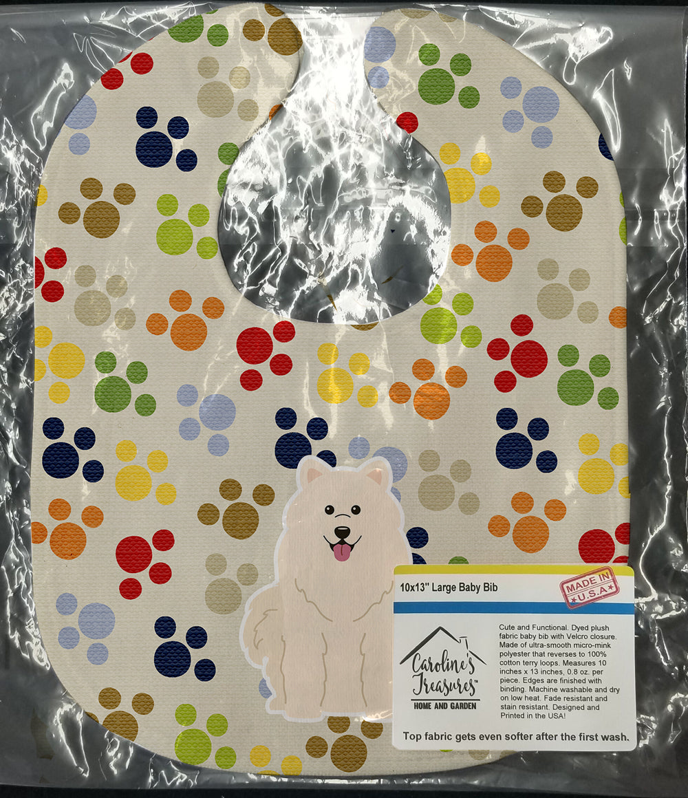 Pawprints Samoyed Baby Bib Easy-Clean Baby Bib Baby Feeding Accessory Baby Mealtime Essential, 10 x 13, Multicolor