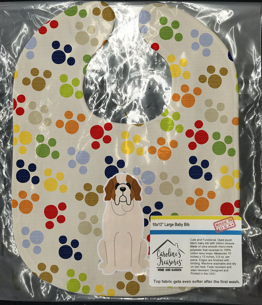 Pawprints Saint Bernard Baby Bib Easy-Clean Baby Bib Baby Feeding Accessory Baby Mealtime Essential, 10 x 13, Multicolor