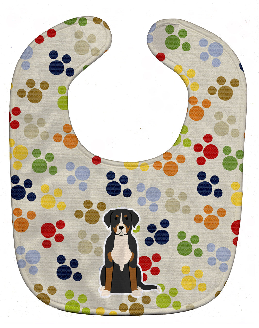 Pawprints Greater Swiss Mountain Dog Baby Bib Easy-Clean Baby Bib Baby Feeding Accessory Baby Mealtime Essential, 10 x 13, Multicolor