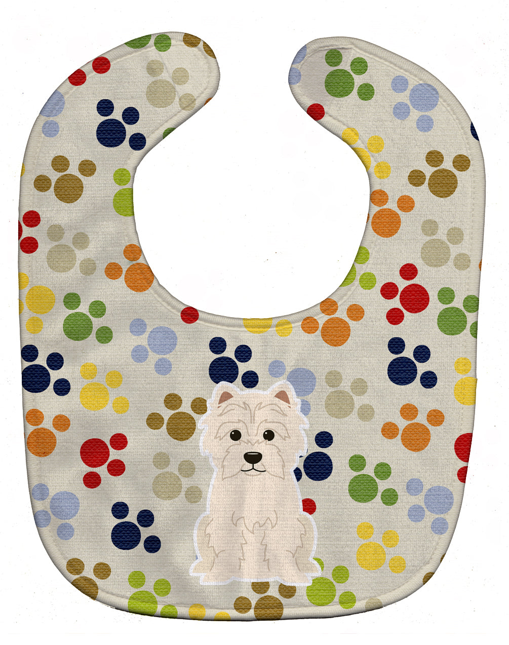 Pawprints Westie Baby Bib Easy-Clean Baby Bib Baby Feeding Accessory Baby Mealtime Essential, 10 x 13, Multicolor