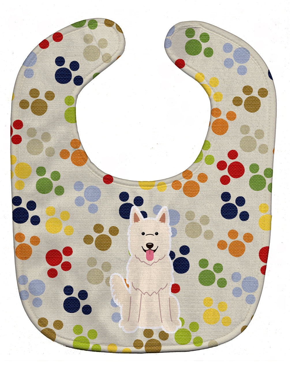 Pawprints White German Shepherd Baby Bib Easy-Clean Baby Bib Baby Feeding Accessory Baby Mealtime Essential, 10 x 13, Multicolor