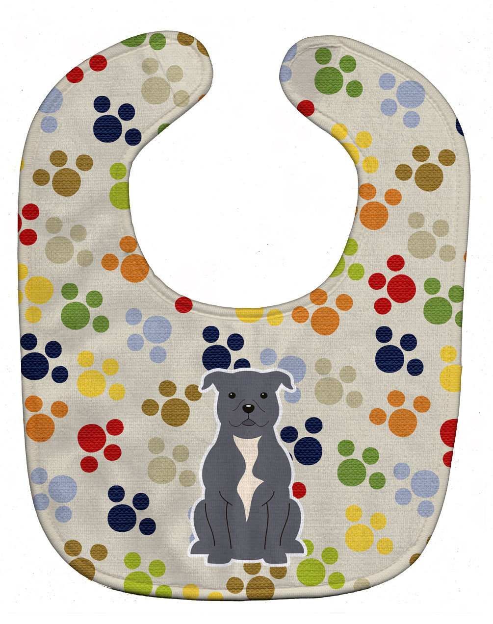 Pawprints Staffordshire Bull Terrier Blue Baby Bib Easy-Clean Baby Bib Baby Feeding Accessory Baby Mealtime Essential, 10 x 13, Multicolor