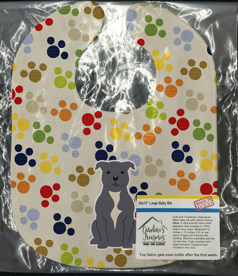 Pawprints Staffordshire Bull Terrier Blue Baby Bib Easy-Clean Baby Bib Baby Feeding Accessory Baby Mealtime Essential, 10 x 13, Multicolor