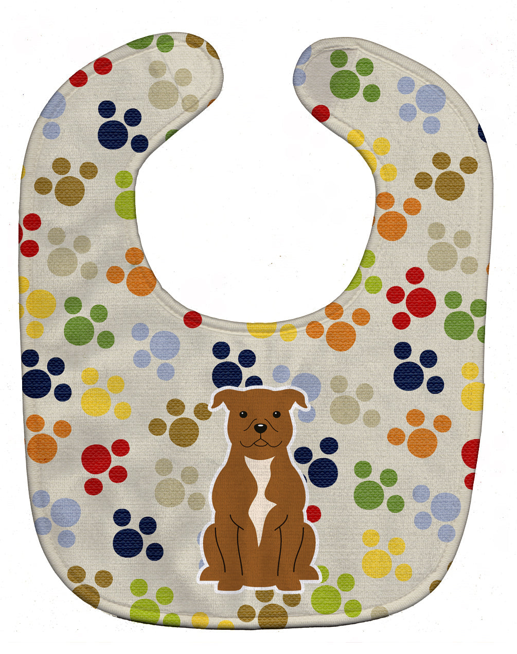 Pawprints Staffordshire Bull Terrier Brown Baby Bib Easy-Clean Baby Bib Baby Feeding Accessory Baby Mealtime Essential, 10 x 13, Multicolor