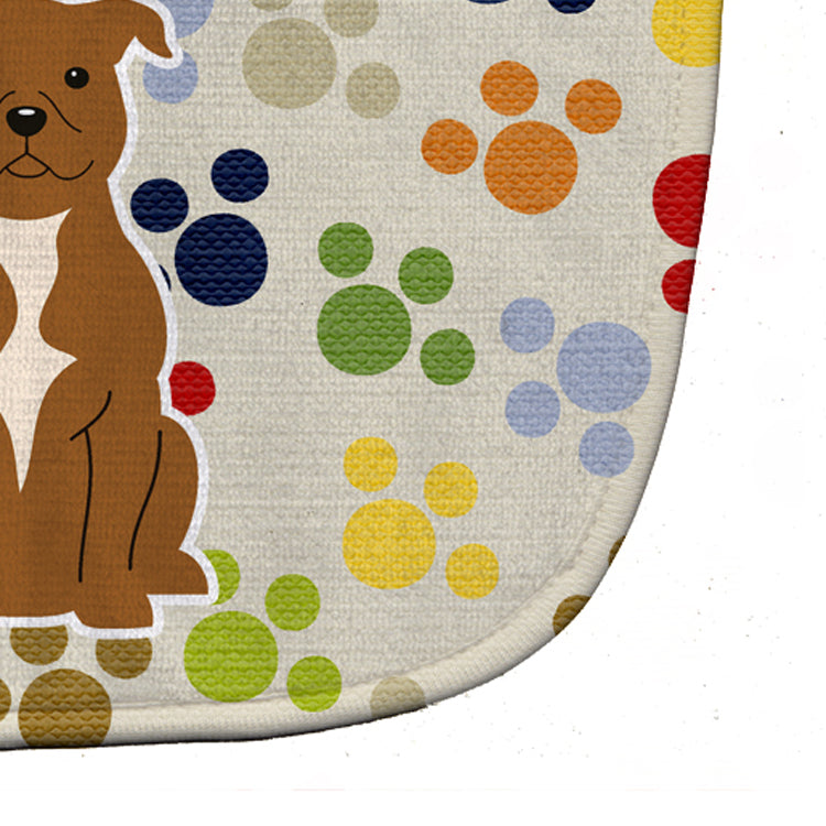 Pawprints Staffordshire Bull Terrier Brown Baby Bib Easy-Clean Baby Bib Baby Feeding Accessory Baby Mealtime Essential, 10 x 13, Multicolor
