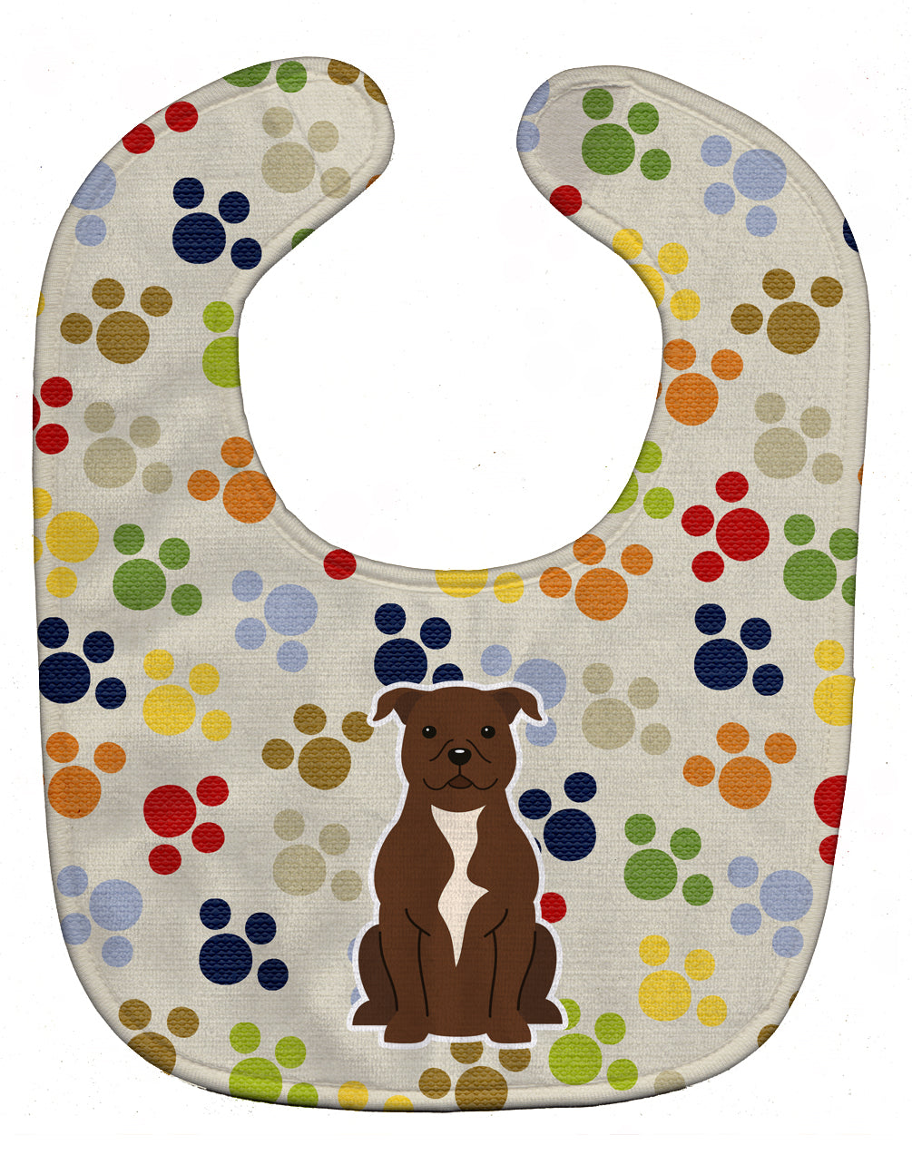 Pawprints Staffordshire Bull Terrier Chocolate Baby Bib Easy-Clean Baby Bib Baby Feeding Accessory Baby Mealtime Essential, 10 x 13, Multicolor