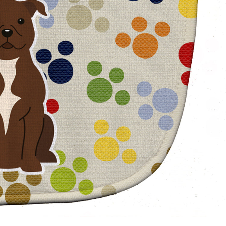 Pawprints Staffordshire Bull Terrier Chocolate Baby Bib Easy-Clean Baby Bib Baby Feeding Accessory Baby Mealtime Essential, 10 x 13, Multicolor