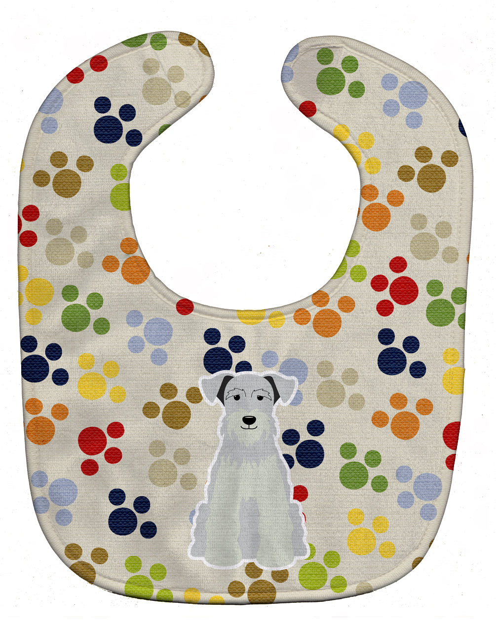 Pawprints Miniature Schnauzer White Baby Bib Easy-Clean Baby Bib Baby Feeding Accessory Baby Mealtime Essential, 10 x 13, Multicolor
