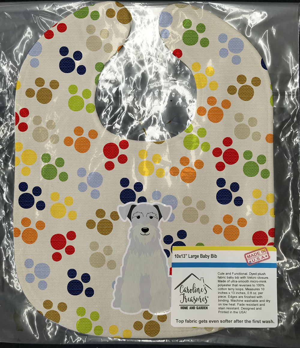 Pawprints Miniature Schnauzer White Baby Bib Easy-Clean Baby Bib Baby Feeding Accessory Baby Mealtime Essential, 10 x 13, Multicolor