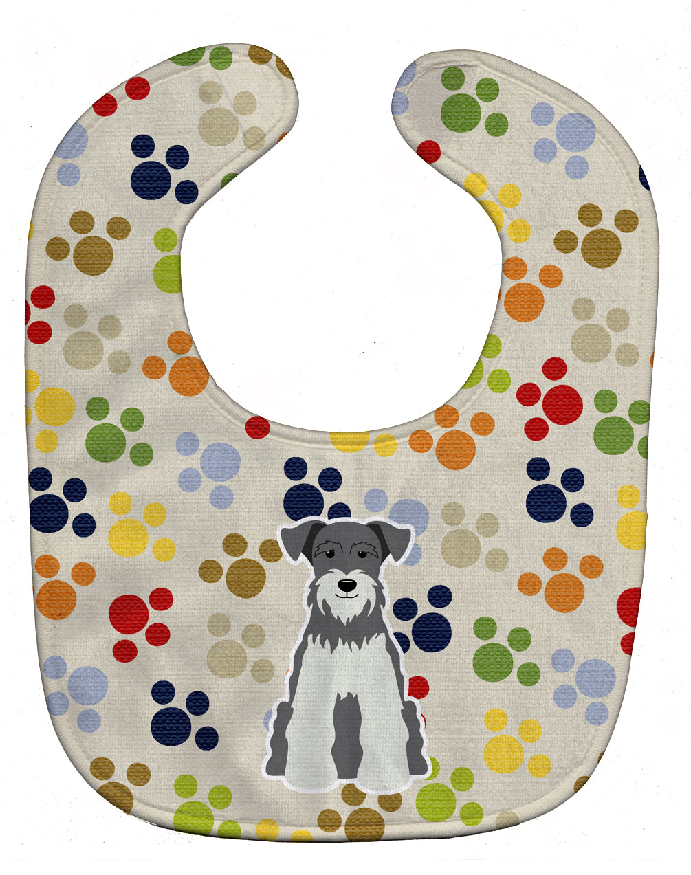 Pawprints Miniature Schnauzer Salt and Pepper Baby Bib Easy-Clean Baby Bib Baby Feeding Accessory Baby Mealtime Essential, 10 x 13, Multicolor
