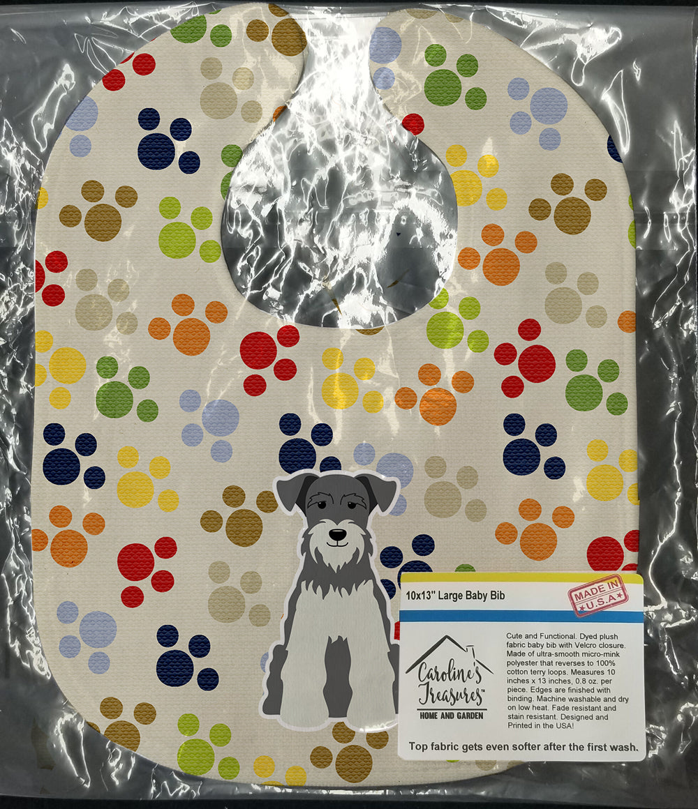 Pawprints Miniature Schnauzer Salt and Pepper Baby Bib Easy-Clean Baby Bib Baby Feeding Accessory Baby Mealtime Essential, 10 x 13, Multicolor