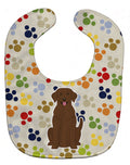 Pawprints Chocolate Labrador Baby Bib Easy-Clean Baby Bib Baby Feeding Accessory Baby Mealtime Essential, 10 x 13, Multicolor