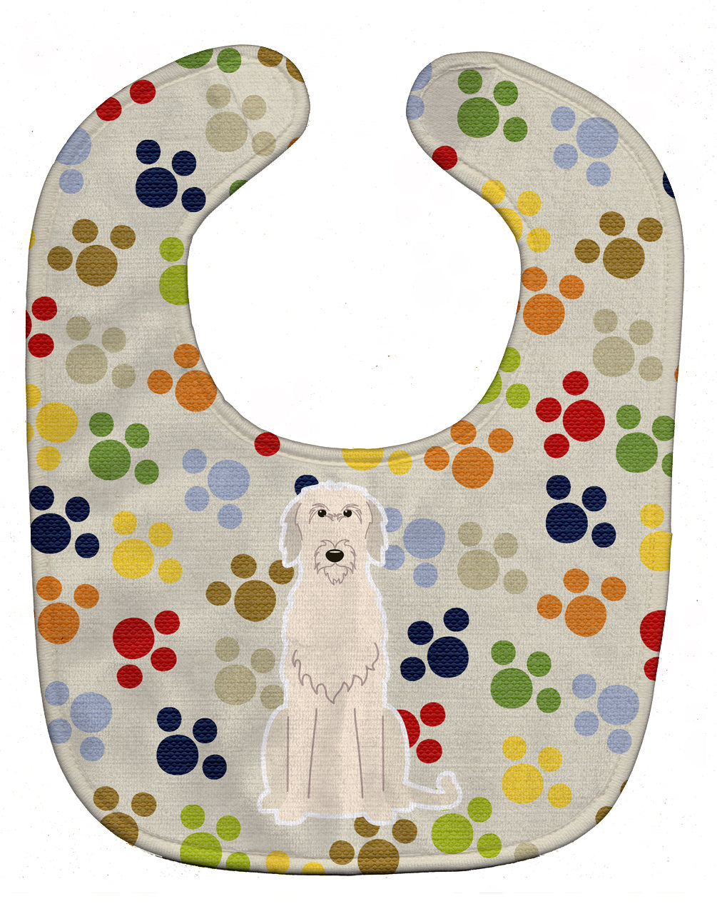Pawprints Irish Wolfhound Baby Bib Easy-Clean Baby Bib Baby Feeding Accessory Baby Mealtime Essential, 10 x 13, Multicolor