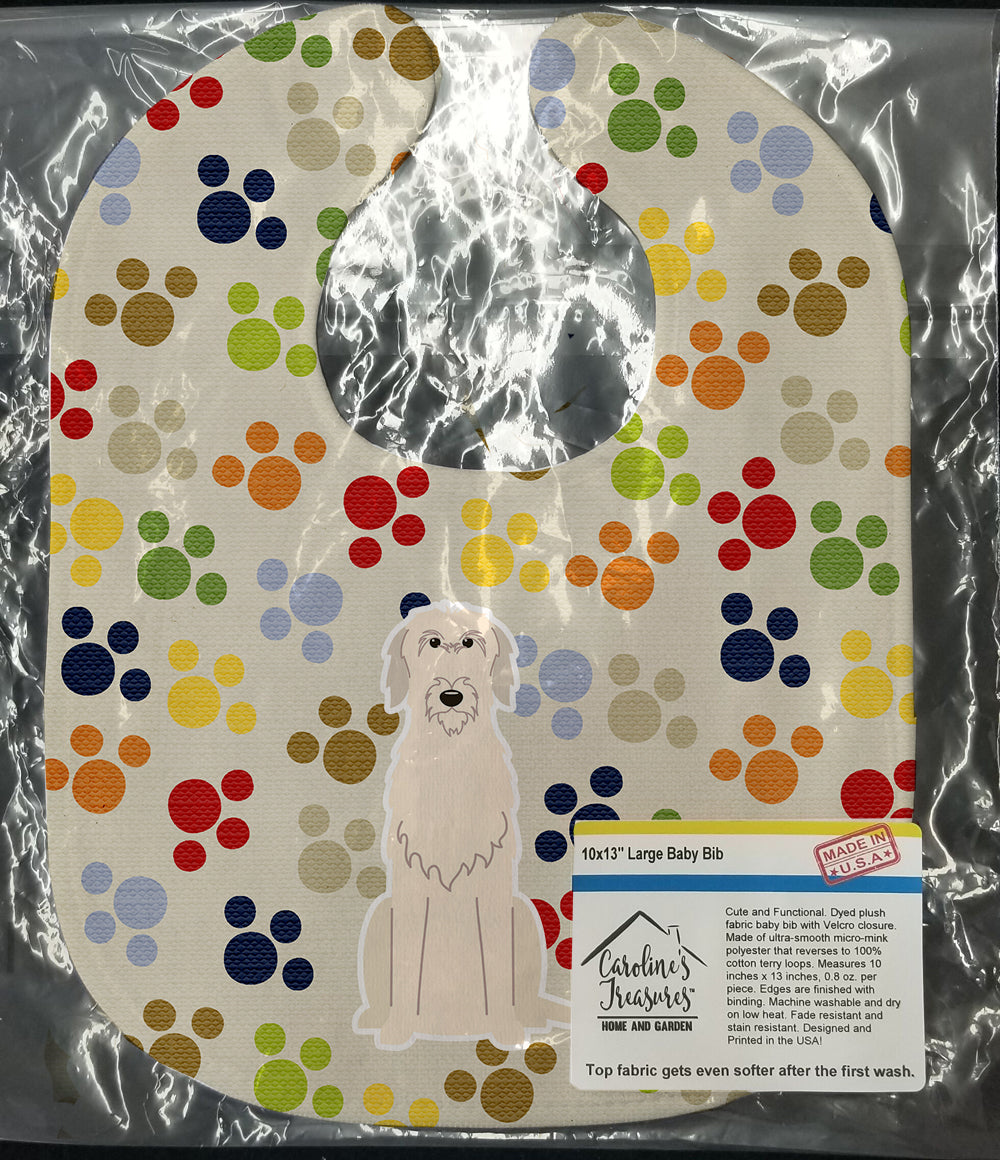 Pawprints Irish Wolfhound Baby Bib Easy-Clean Baby Bib Baby Feeding Accessory Baby Mealtime Essential, 10 x 13, Multicolor
