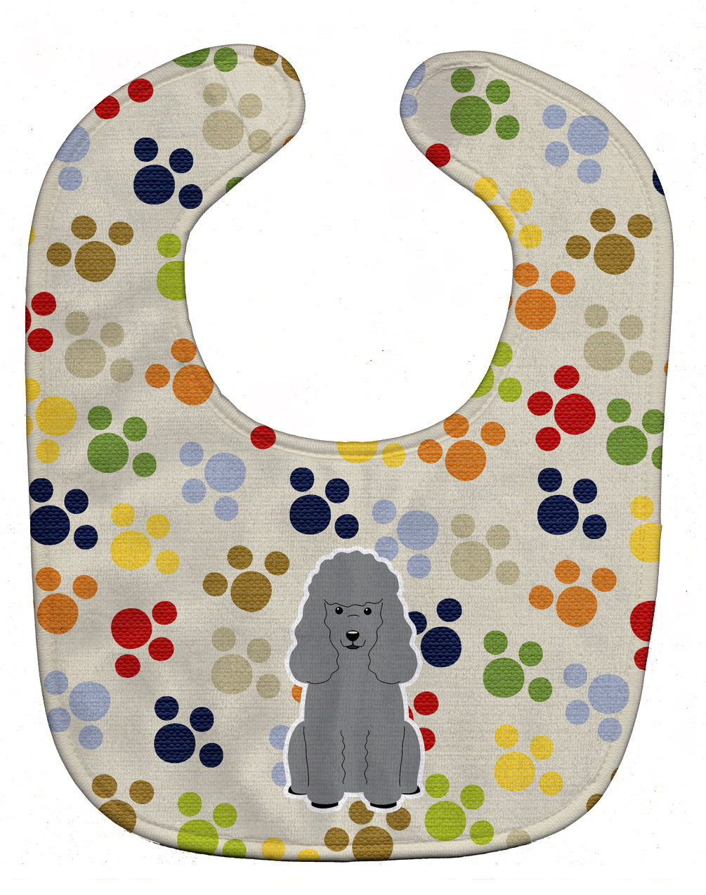 Pawprints Poodle Silver Baby Bib Easy-Clean Baby Bib Baby Feeding Accessory Baby Mealtime Essential, 10 x 13, Multicolor