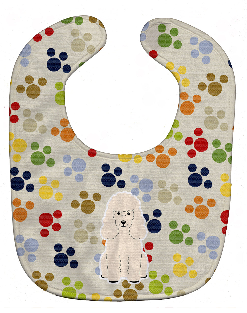 Pawprints Poodle White Baby Bib Easy-Clean Baby Bib Baby Feeding Accessory Baby Mealtime Essential, 10 x 13, Multicolor