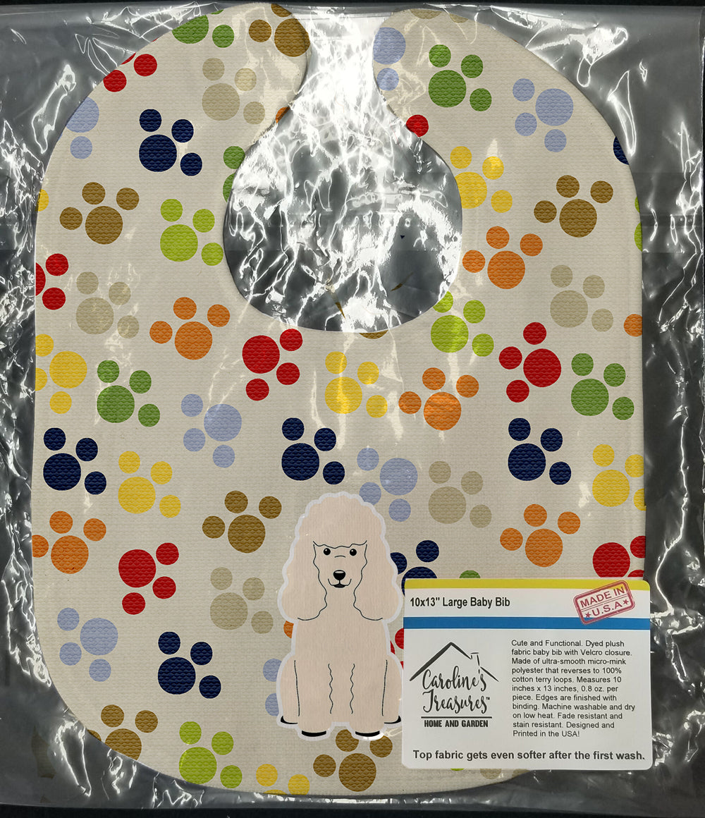 Pawprints Poodle White Baby Bib Easy-Clean Baby Bib Baby Feeding Accessory Baby Mealtime Essential, 10 x 13, Multicolor