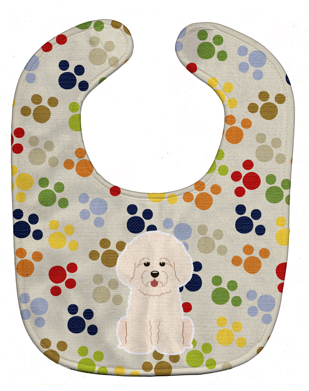 Pawprints Bichon Frise Baby Bib Easy-Clean Baby Bib Baby Feeding Accessory Baby Mealtime Essential, 10 x 13, Multicolor